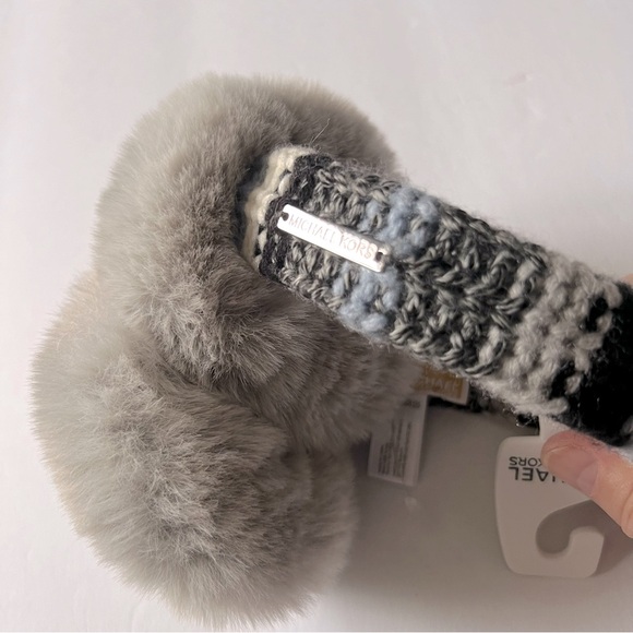 MICHAEL KORS TWEED STRIPE FAUX FUR EARMUFFS OS GRAY/BLUE NWT main image 2